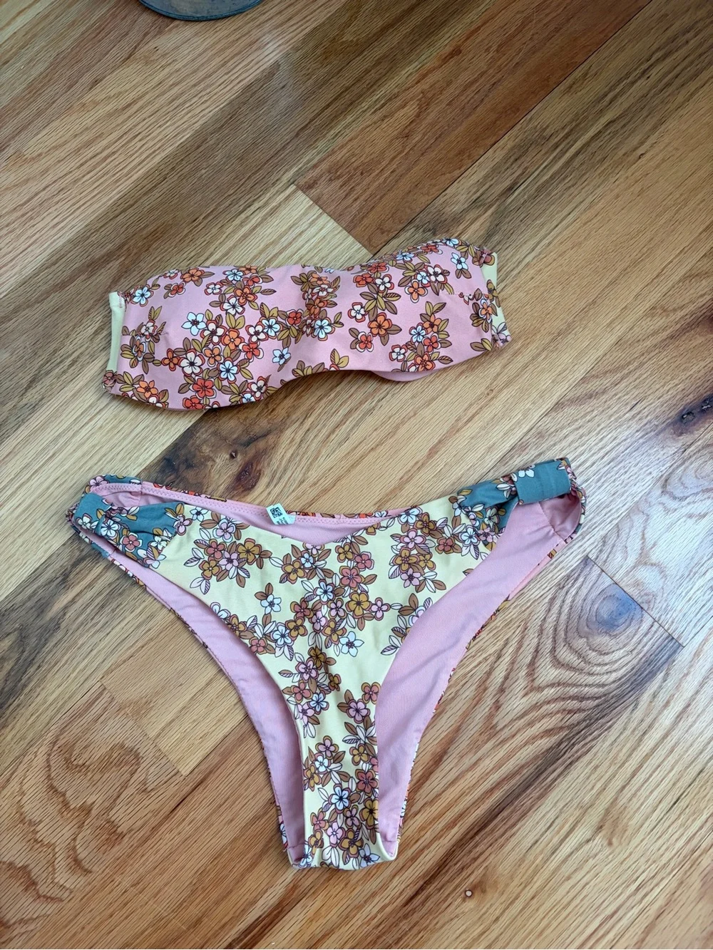 Aerie Floral Two-Piece Swim Bikini - Pink & Yellow